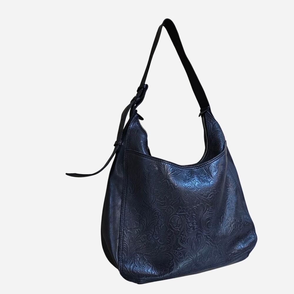 Vilenca Holland black leather tooled slouchy bag